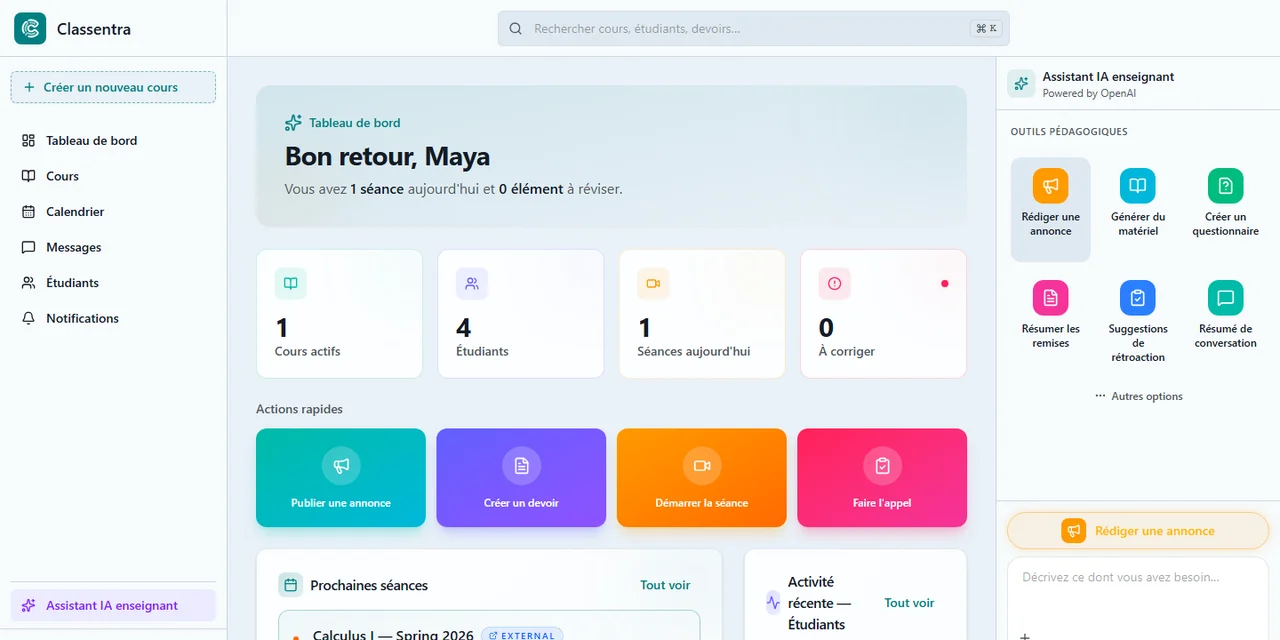Espace de travail Classentra avec panneau de répertoire