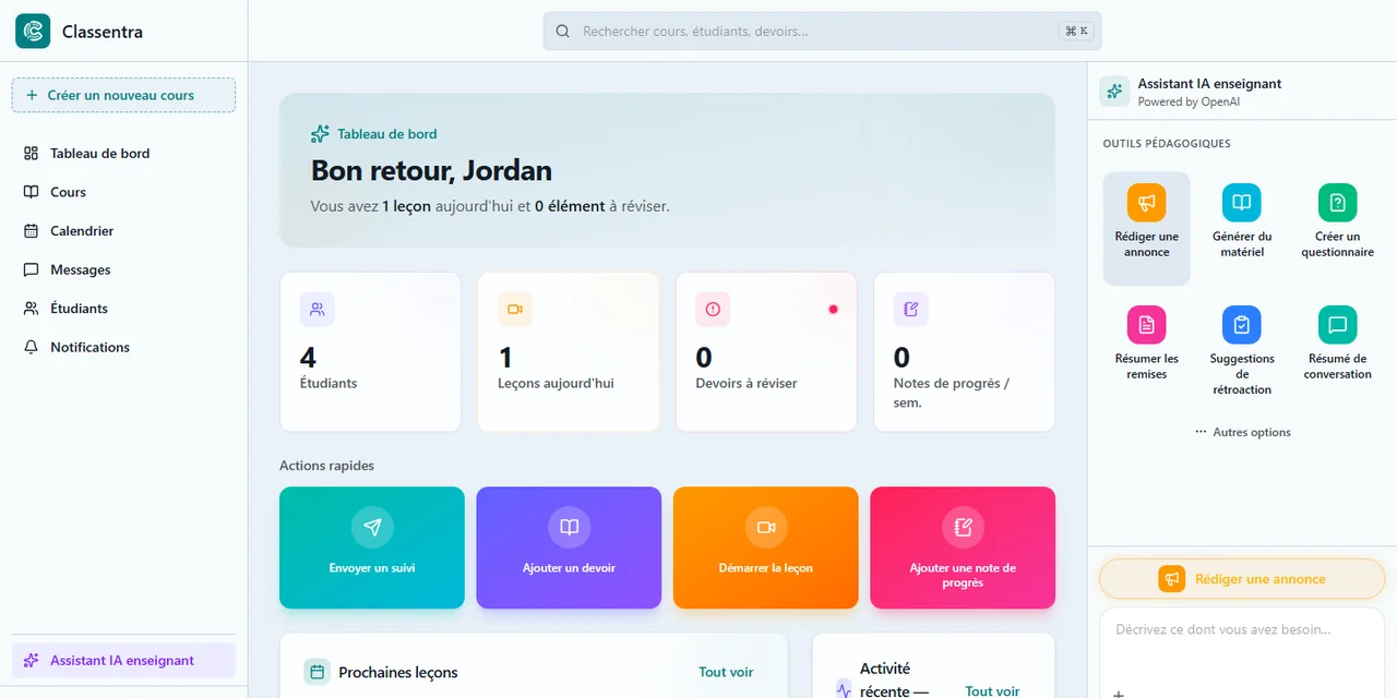 Online tutoring workspace on Classentra